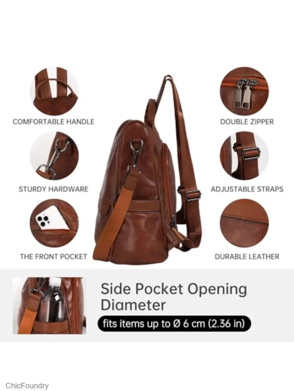 Vegan Leather Anti-Theft Backpack Purse 3-in-1 Handbag